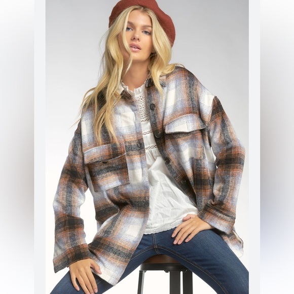 ELAN Oversized Flannel Plaid Shirt Jacket Size L - Picture 1 of 13